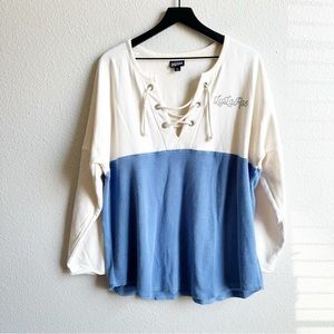 LulaRoe Terry Cloth Blue/White Crewneck Pullover Sweatshirt Women’s Extra Large